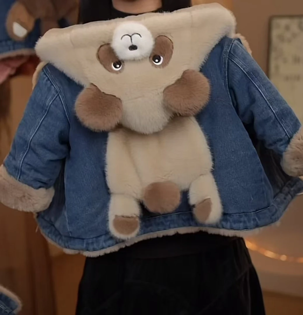 【熊猫】加绒连帽外套2025秋冬装中小童休闲童装牛仔外套LL24205