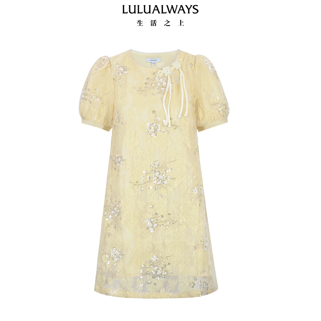 LULUALWAYS我爱露露25夏季新款高端南油圆领宽松版型短款连衣裙