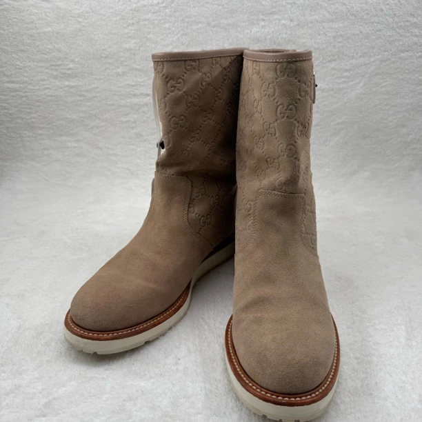 99新 GUCCI/古驰 满印G标 麂皮短靴/38.5码/FZ271