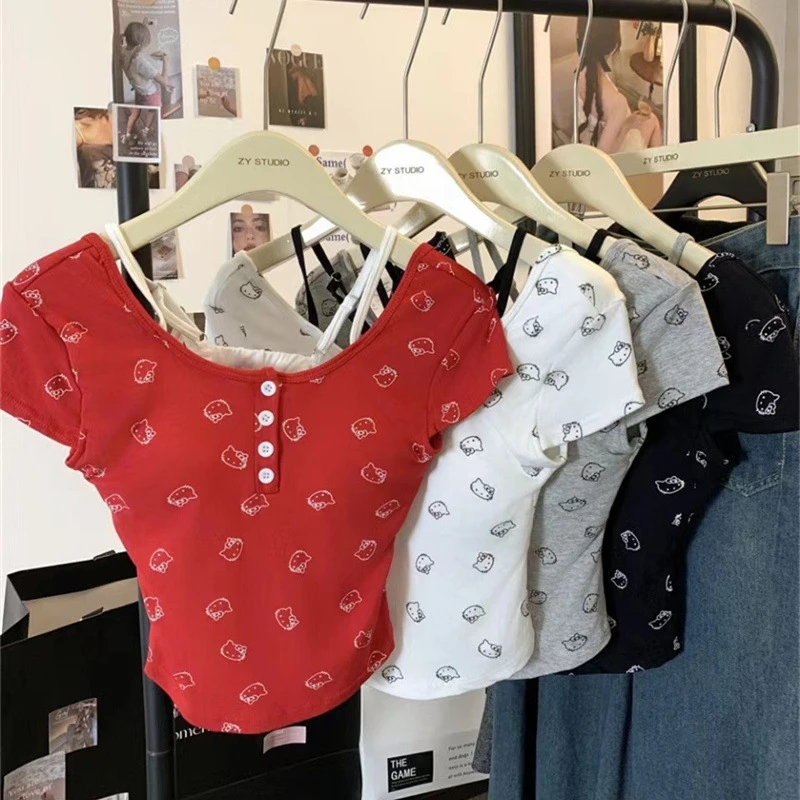 纯欲风假两件自带胸垫短袖T恤夏季修身显瘦百搭女装上衣休闲时尚