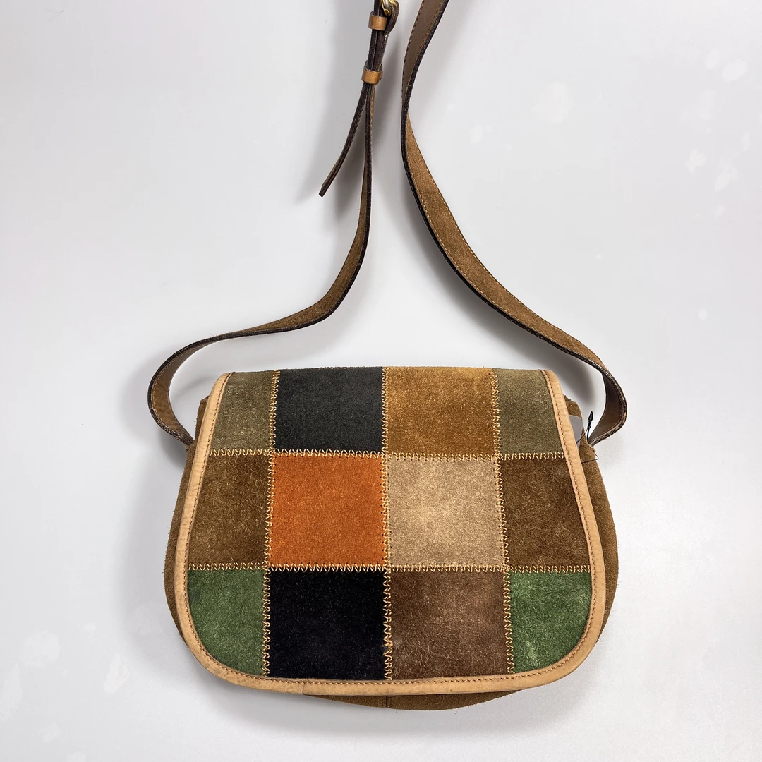 95新 Celine/思琳 复燃精选/麂皮拼色马鞍斜挎