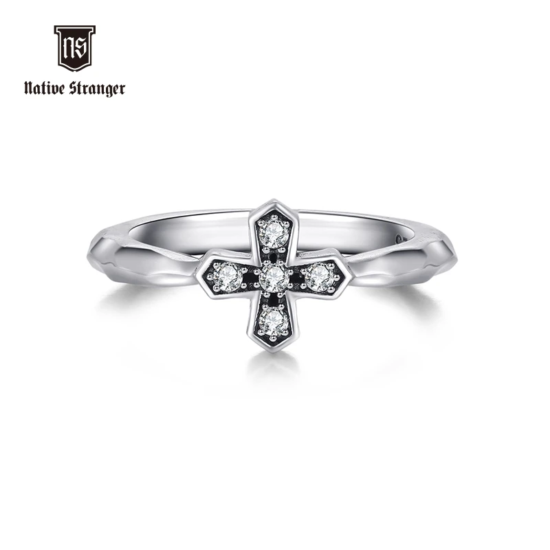 NATIVE STRANGER 925银戒指 锆石十字戒指时尚个性