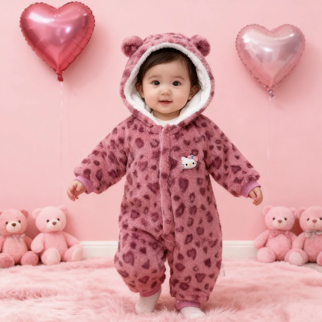 兔毛棉服婴幼儿连身衣冬季保暖哈衣宝宝棉衣连帽加绒