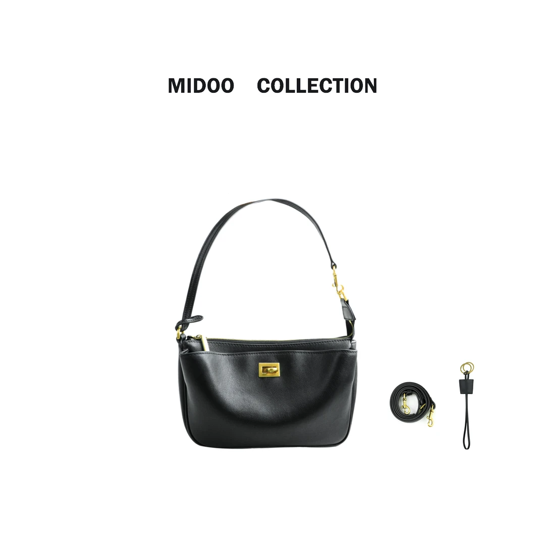 MIDOO ‘巴家麻将包’高品轻奢金色锁扣腋下斜跨包