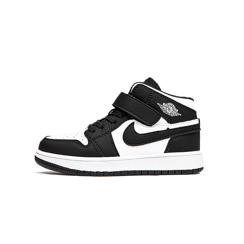 原标儿童鞋高帮女童男童透气秋季鞋子百搭黑白熊猫韩系板鞋运动鞋