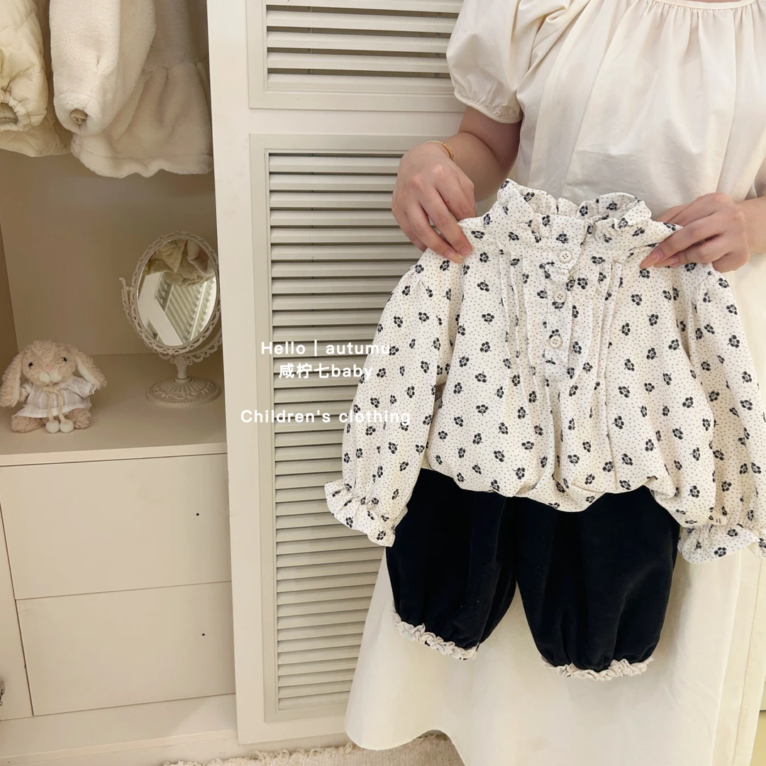 【现】女童套装秋冬款2024新款儿童冬装女孩女宝加绒碎花卫衣加厚