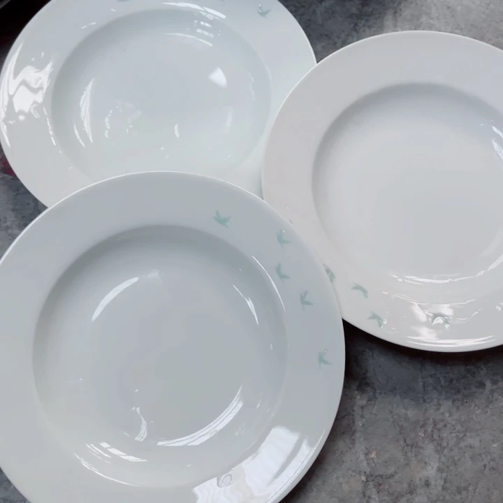 青花玲珑8寸纯白折腰盘3个