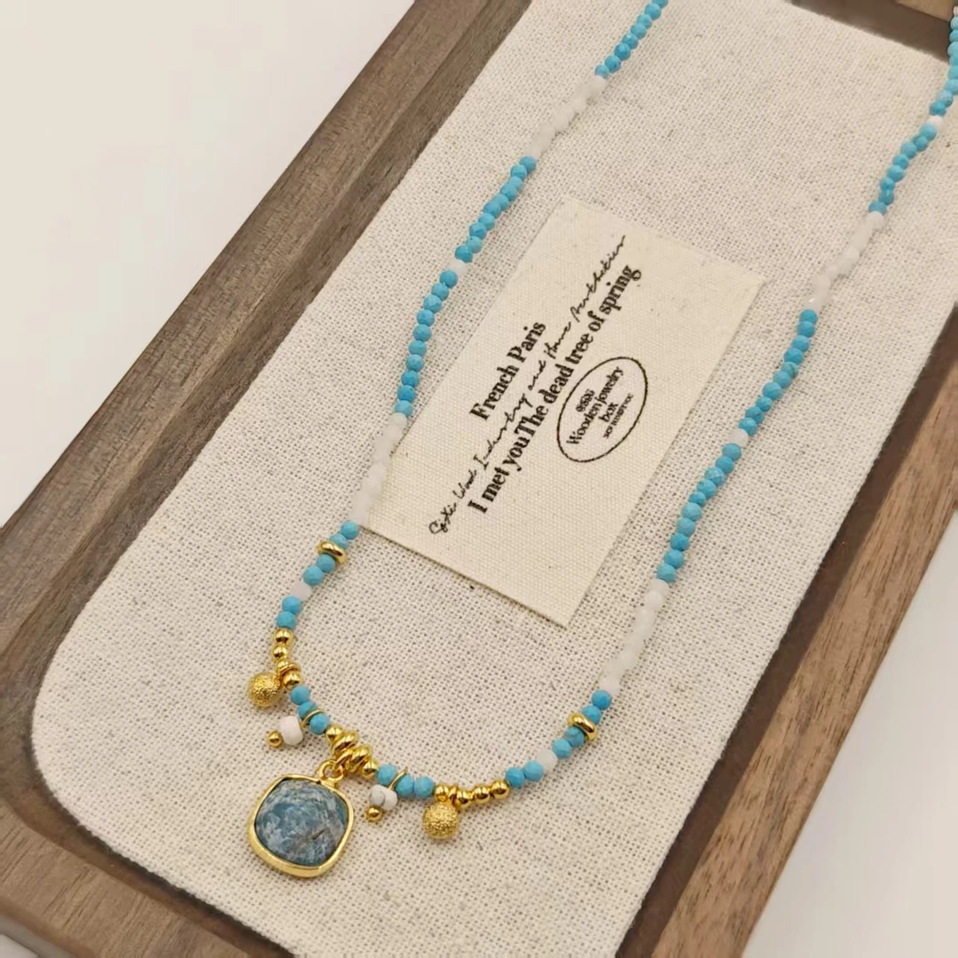 铜项链 [蓝天]夏季百搭手工串珠项链配饰不掉色颈链叠戴坠链蓝色