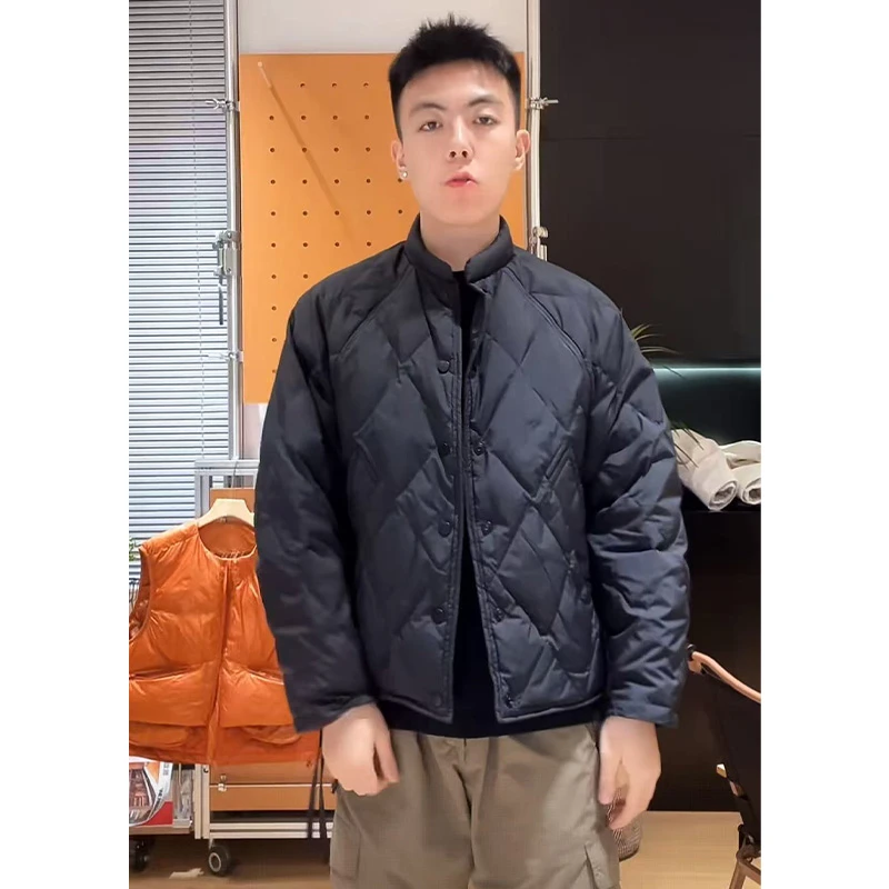 【双面可穿】冬季白鸭绒立领菱形格羽绒服男设计款两面穿羽绒外套