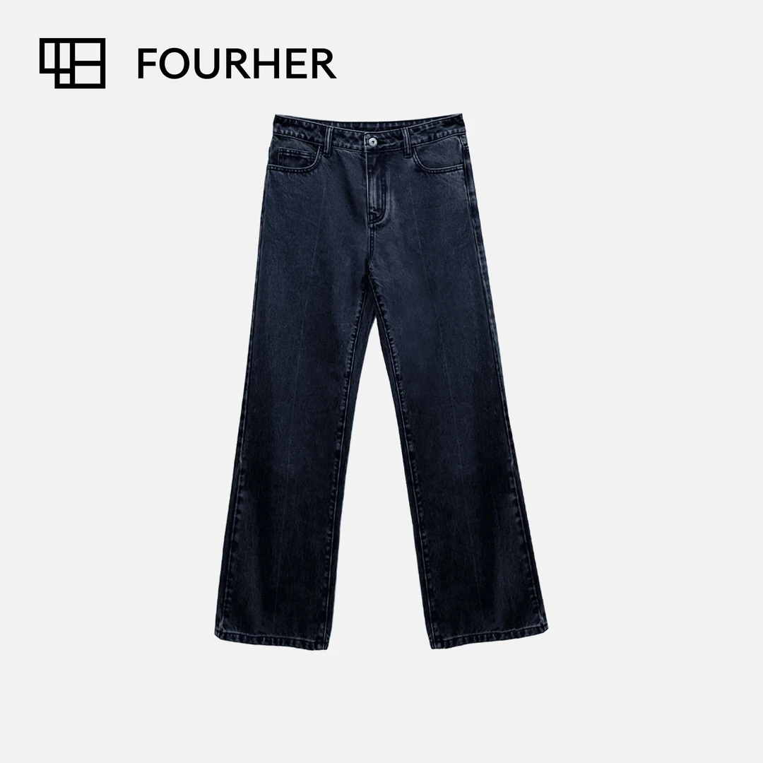 FOURHER 衰败朋克 BOSSA土耳其定制 怀旧蓝灰微垮直筒牛仔裤