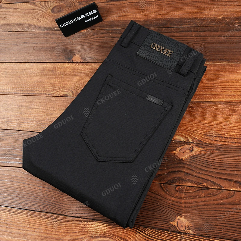 CKOUEE冬季新款加厚高端商务轻奢男士百搭休闲直筒修身弹力男裤子