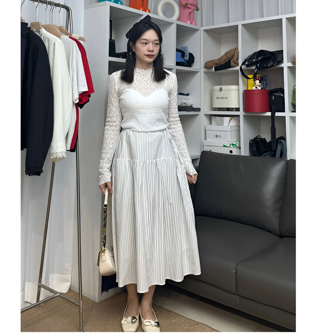 JULIA条纹抽绳半身裙时尚收腰