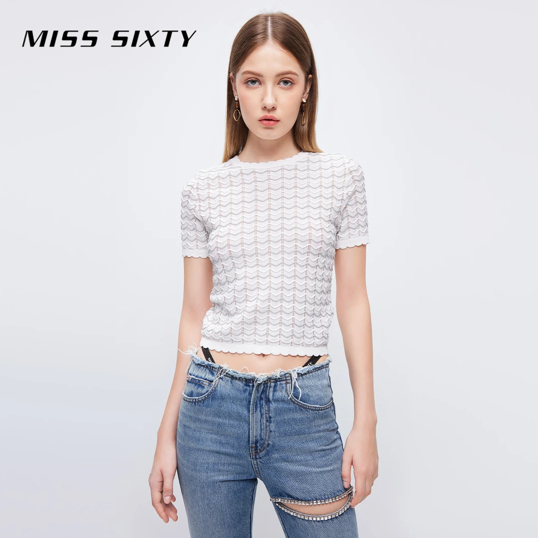 Miss Sixty套头衫女波浪肌理感毛针织镂空小众短款上衣女