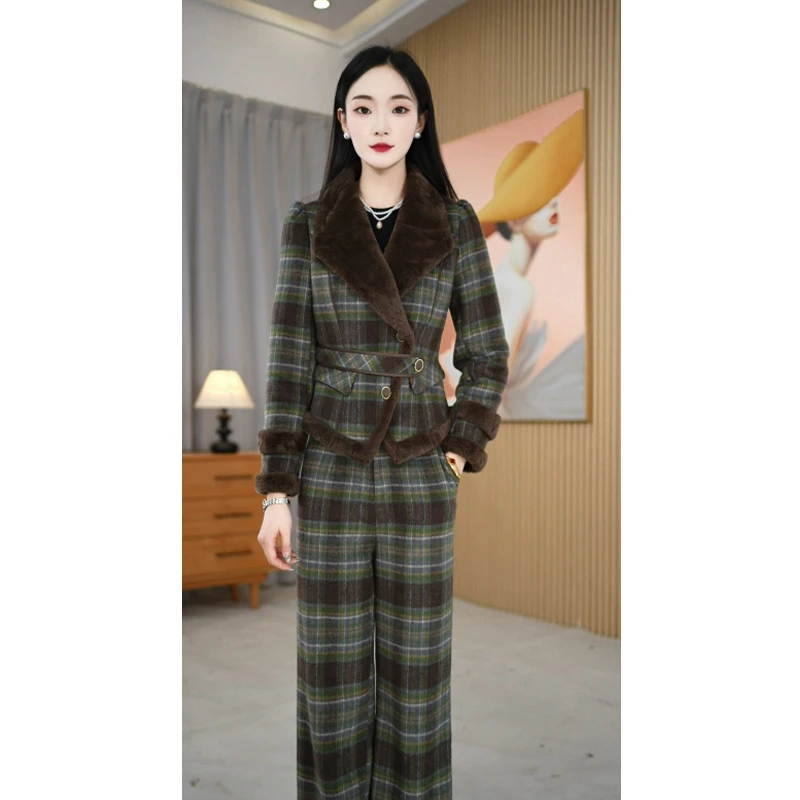 【两件套】冬季新款优雅复古加绒修身时尚两件套套装M-3XL