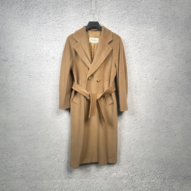 99新 MaxMara 翻领双排扣系带中长款长袖大衣/34