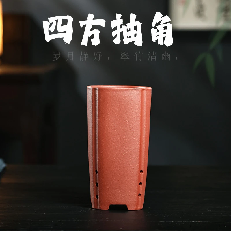 宜兴四方紫砂兰花悬崖盆大号高千筒手工陶瓷