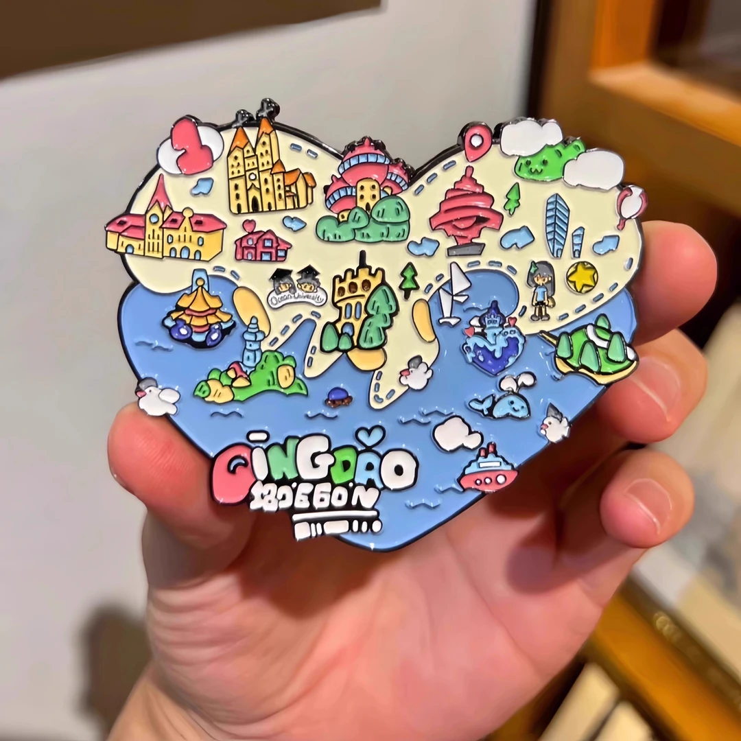 新款山东青岛爱心地图文创金属冰箱贴创意旅游纪念收藏品伴手礼