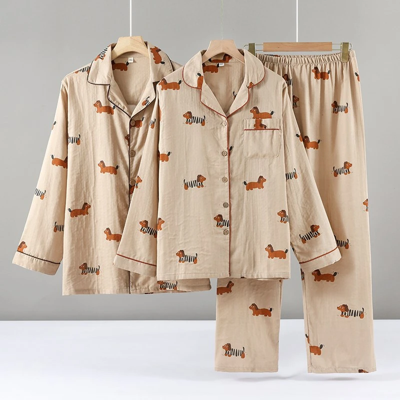 2025新款情侣睡衣男女纯棉春秋夏卡通薄款日系开衫长袖长裤家居服