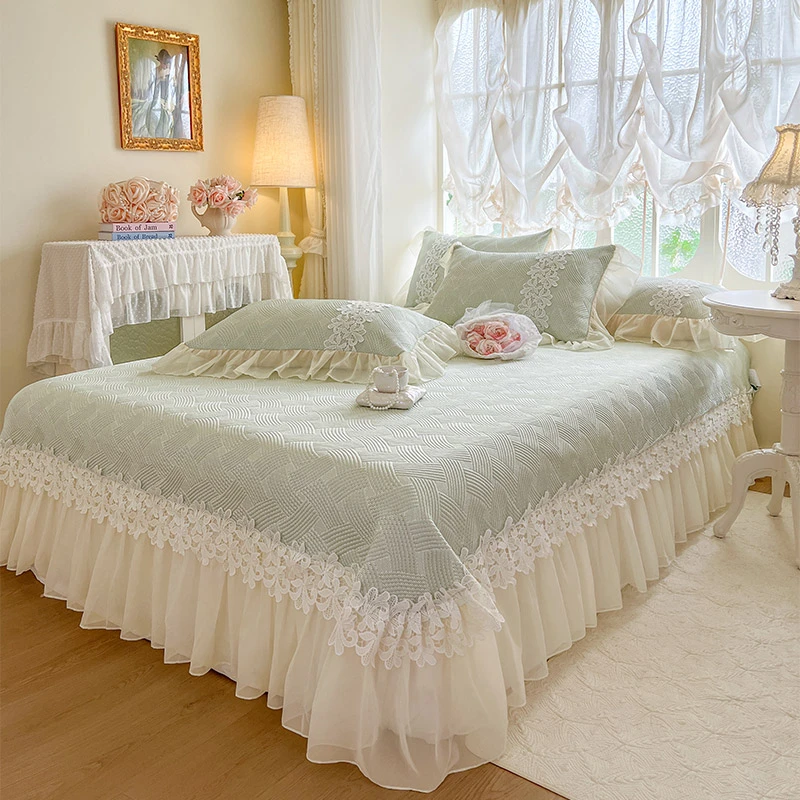新款夏季高端冰豆豆凉席三件套冰丝空调席床盖款花边软席子可机洗