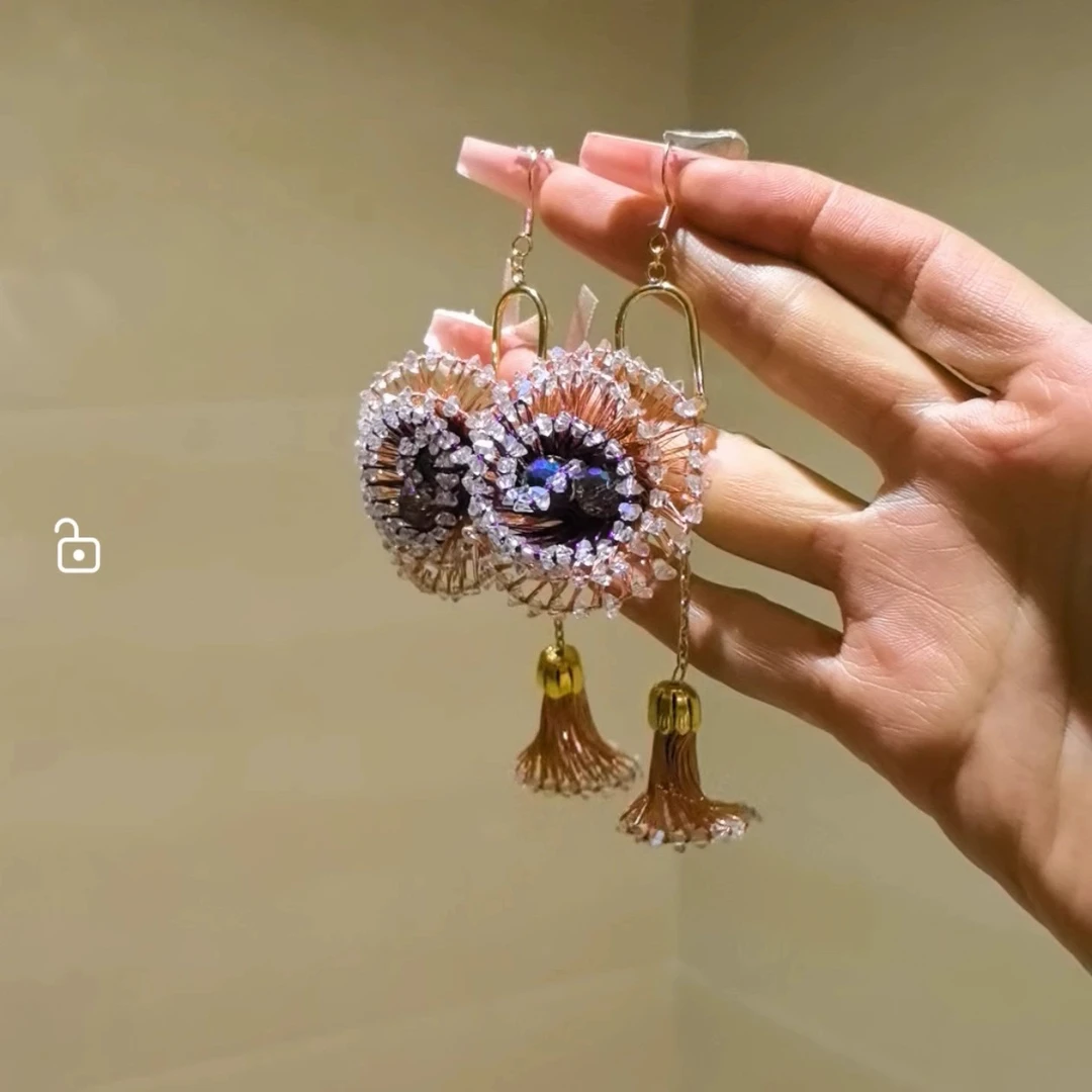 非金属仿水晶耳饰 西子家莫奈双生玫瑰系列耳环小众设计气质高级