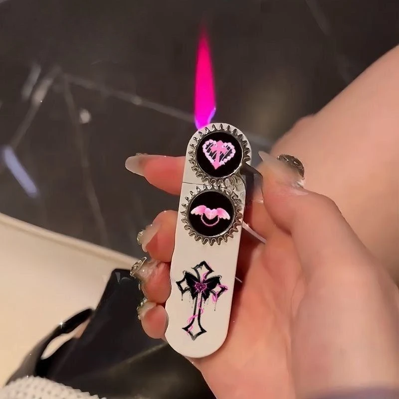 网红ins潮酷十字架防风粉焰摇臂打火机充气创意齿轮送对象礼物潮