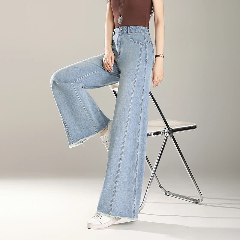 正品高腰窄版阔腿牛仔裤女2025夏季新款宽松垂感显瘦薄款直筒裤子
