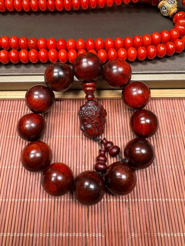 【印度紫檀协会推荐】小叶紫檀高油密玻璃底一夜佛魔手串手链