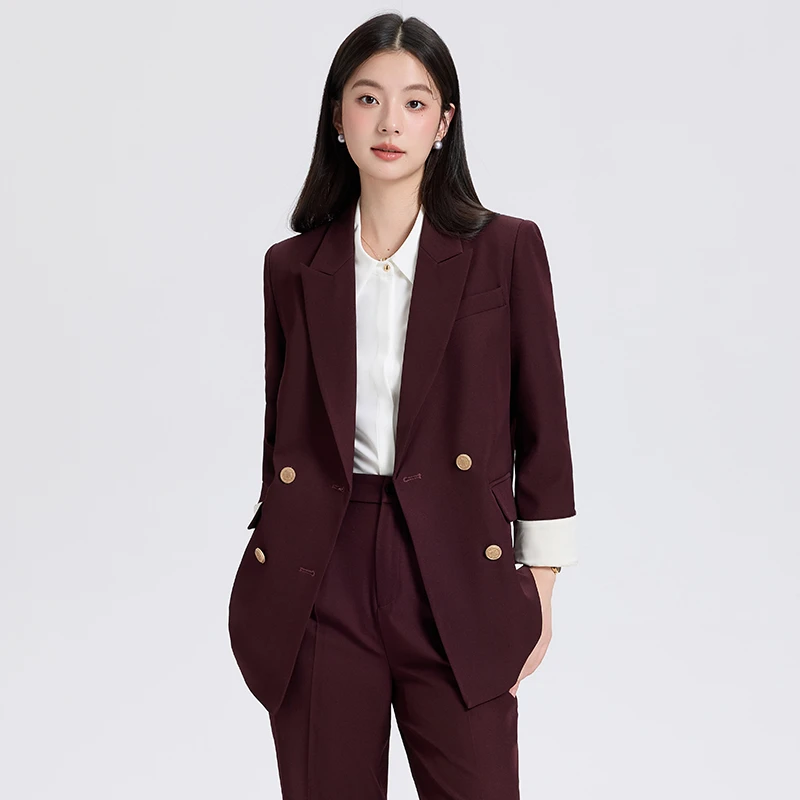女神范双排扣西装长袖上衣女士休闲气质西装套装职业工作服1933