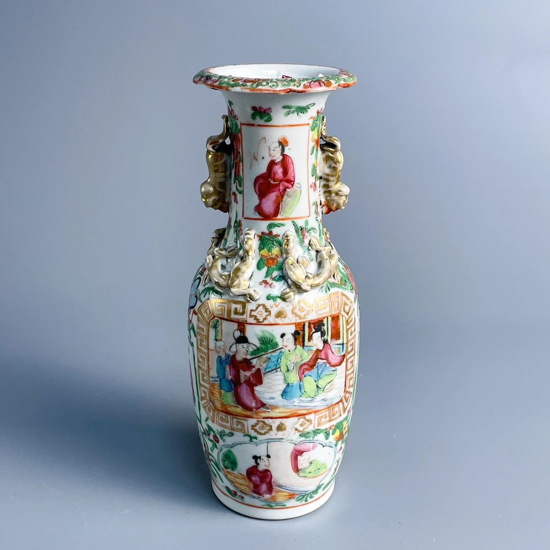 晚清广彩人物故事盘螭龙双狮耳瓶-M25LL006129-03