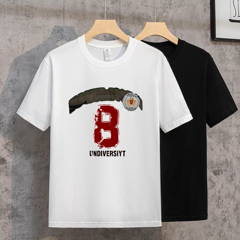 夏季重磅纯棉短袖T恤印花休闲时尚上衣男士圆领百搭宽松半袖体恤