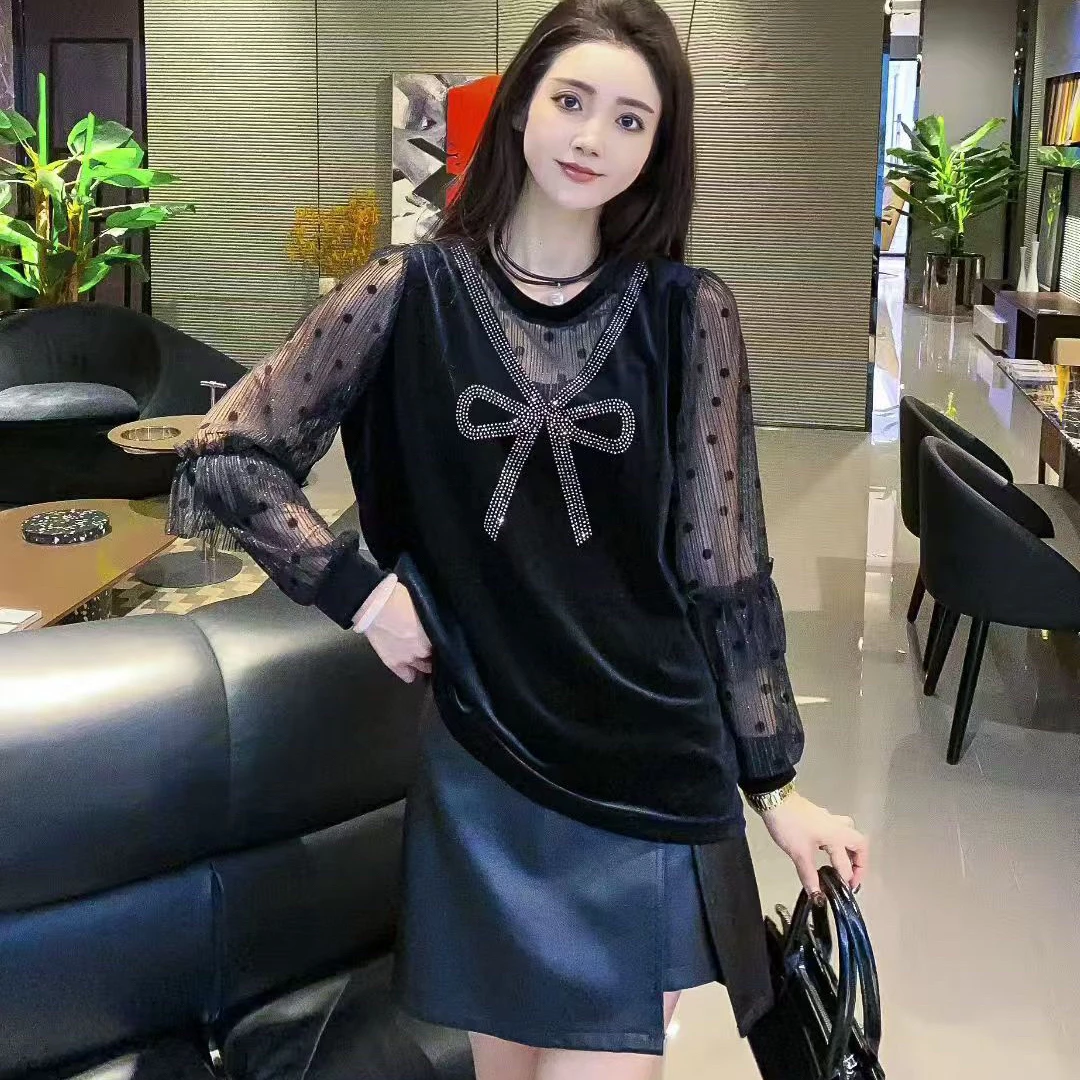 8995-2025年秋季新款时尚设计感显瘦百搭金丝绒上衣