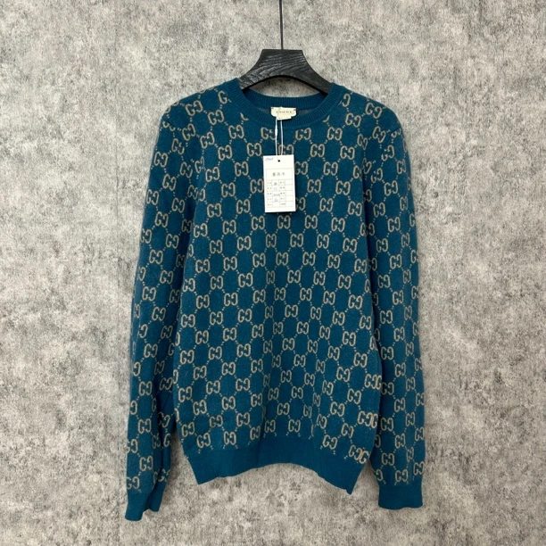 95新 GUCCI/古驰 蓝色满印双G毛衣