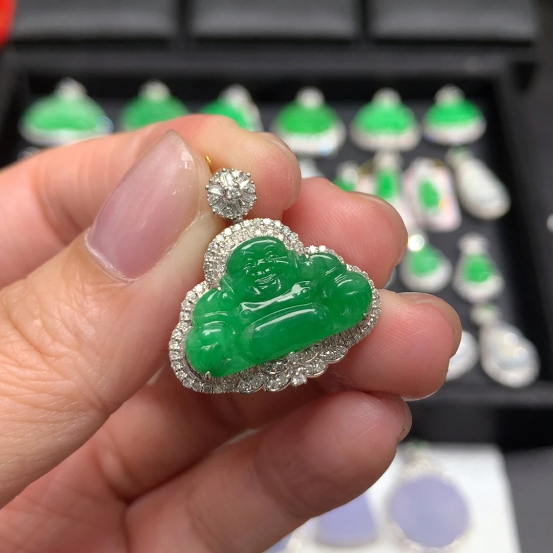 翡翠18K金镶嵌吊坠(不含链)有线线