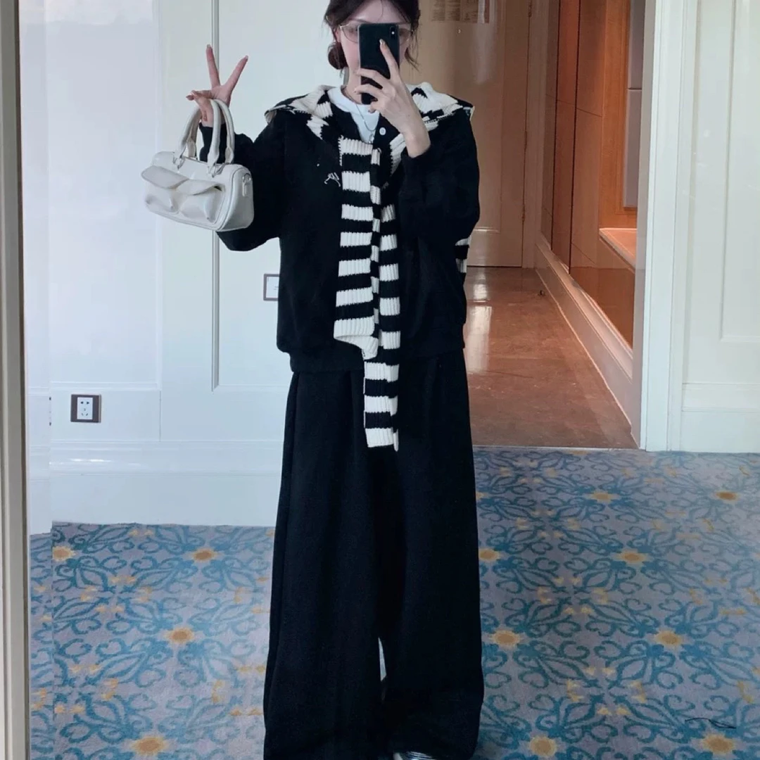 正确版WASTEYONN休闲运动灰色卫衣套装女韩系通勤百搭高级感蓝色