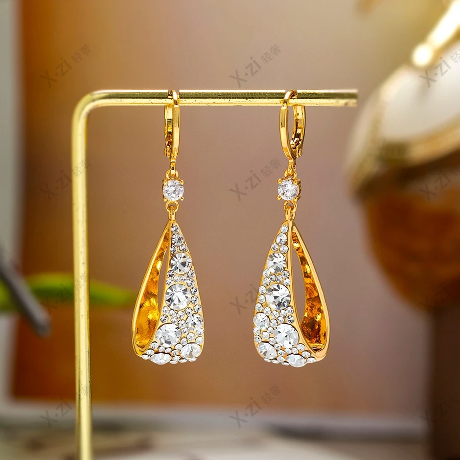 铜合金合成锆石耳饰 满天星2025夏季满钻流苏耳坠时尚感耳环1624
