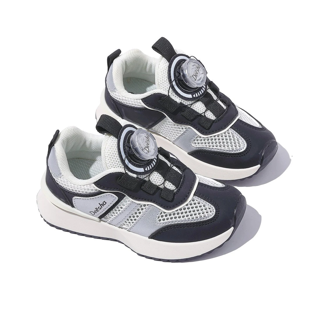 H【26-37码】新款透气网面旋转纽扣运动鞋儿童软底软面休闲鞋343