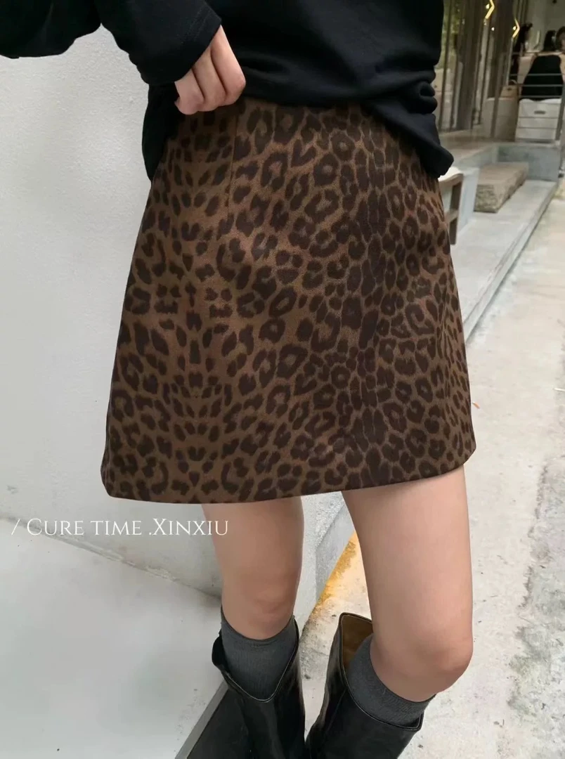 【OZZ—K170】秋冬新款复古豹纹高腰显瘦包臀女士半身短裙