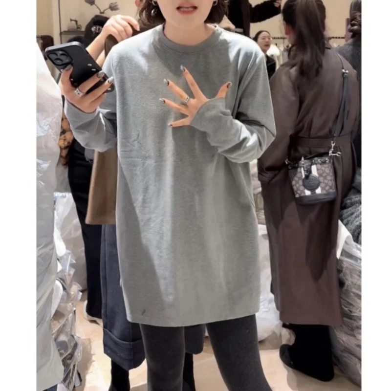 长袖慵懒风圆领后背设计宽松显瘦百搭长袖T恤LK2507489