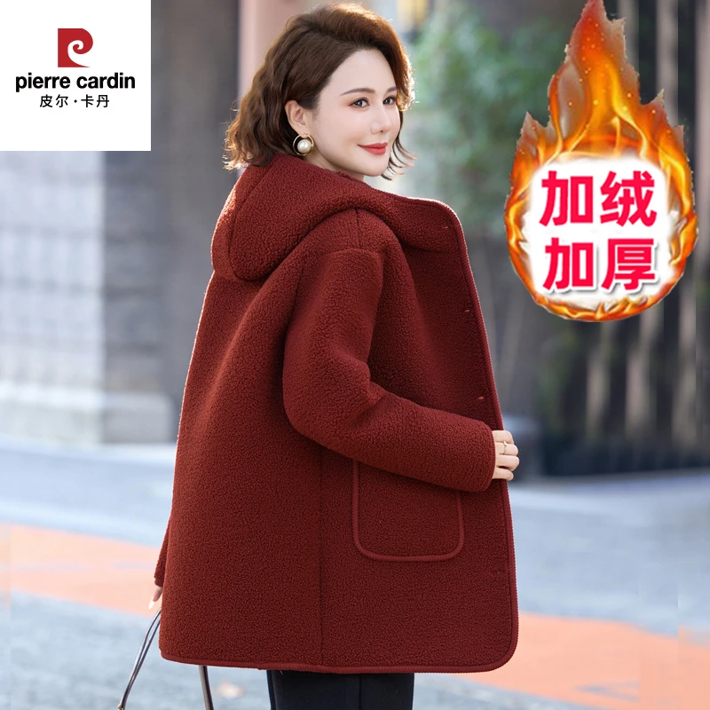 皮尔卡丹妈妈装冬装加绒加厚颗粒绒外套中老年人女装洋气棉服奶奶