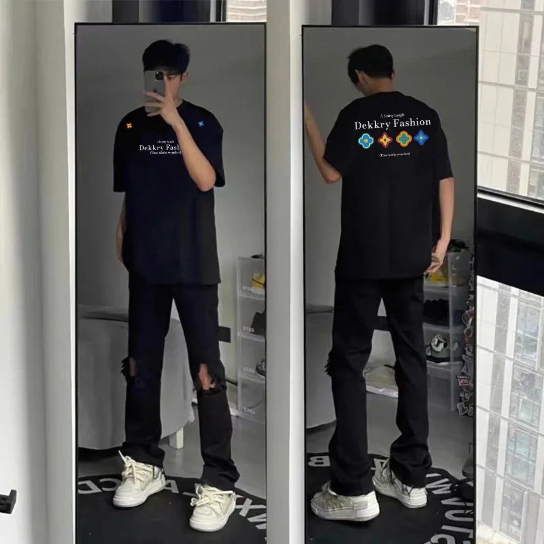 100%纯棉美式潮流趣味字母印花短袖t恤男女夏季休闲宽松情侣上衣