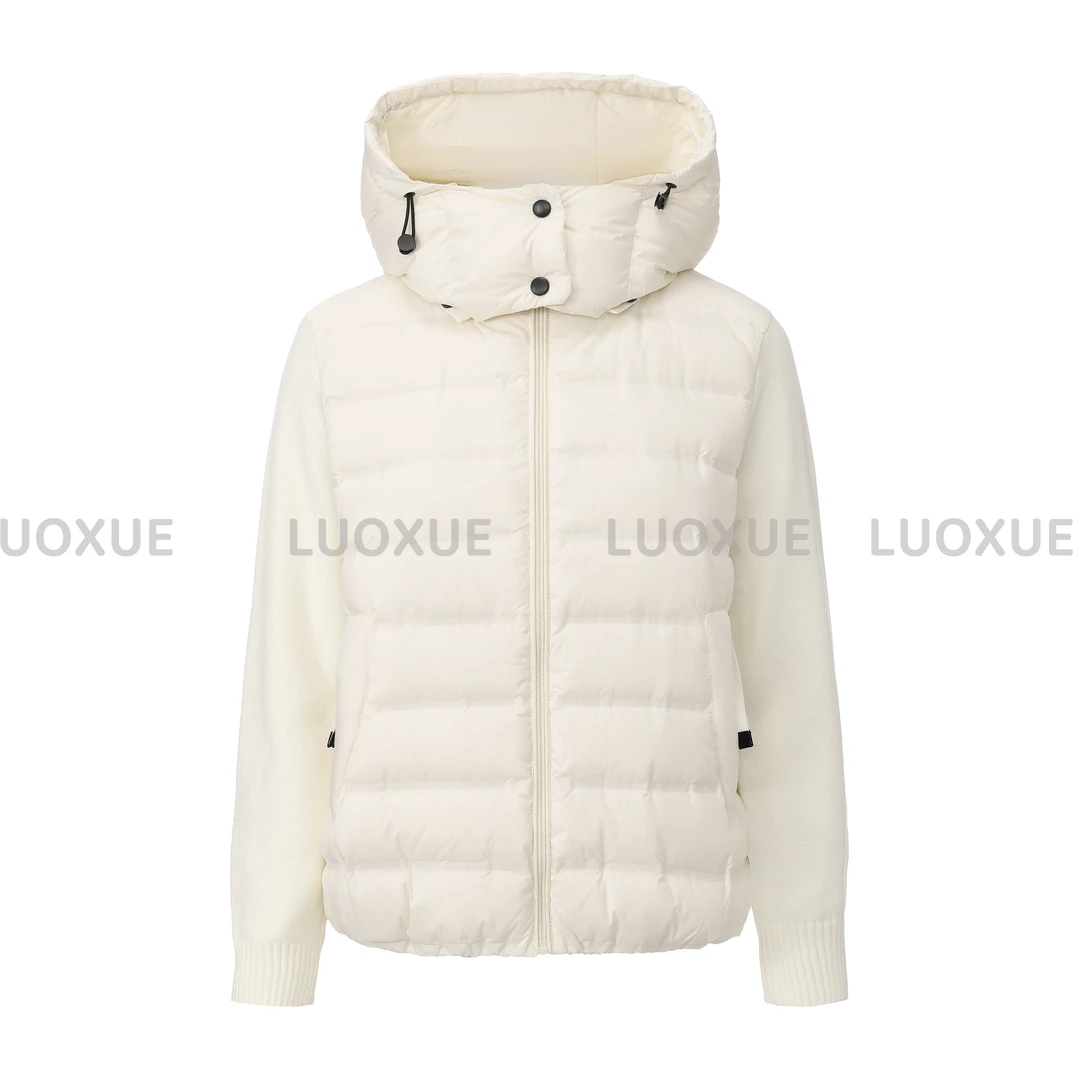LUOXUE轻盈90绒  针织袖轻薄连帽羽绒服90白鸭绒针织拼接百搭新款