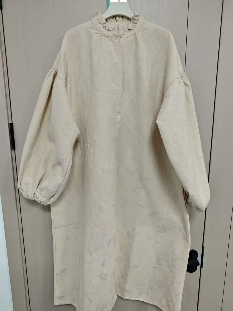 【沐木流浪记】麻本色提花圆领花边领女装风衣z