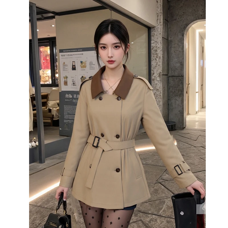 撞色短款风衣外套女2025秋季新款高级感法式时尚轻奢休闲宽松上衣