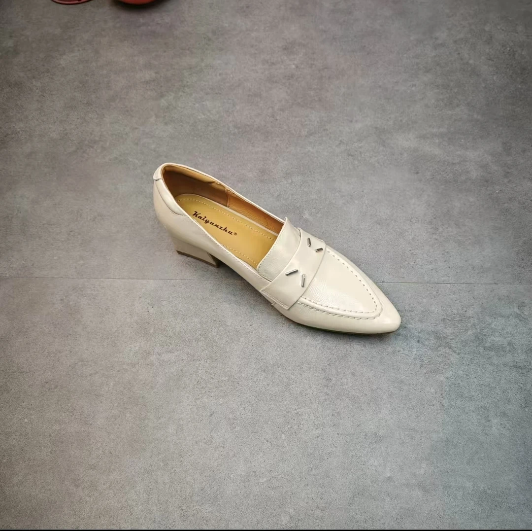 275-6020开家软底真皮深口小皮鞋尖头中口粗跟中跟单鞋油蜡皮