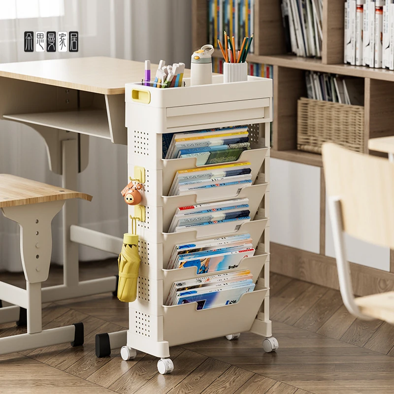 朵思曼可移动书架落地带轮卧室桌面课本收纳架书房大容量多层书本