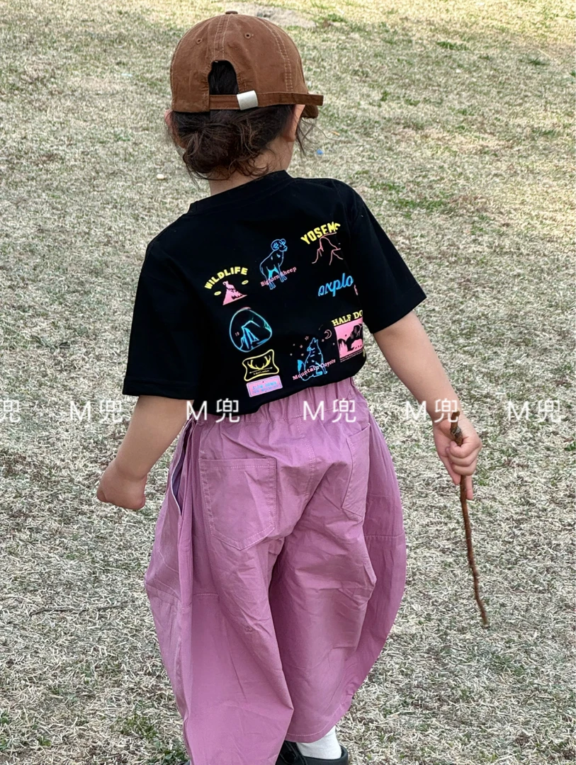 25年夏季东南西北重工印花洋气男女儿童纯棉短袖T恤亲子装