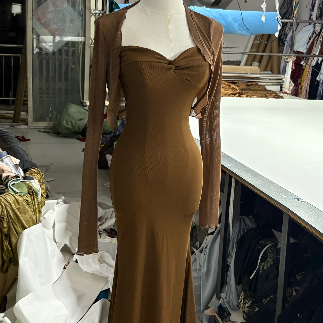 LHMknk1画报夫人原创自制 吊带连衣裙<棕贵妇>鱼尾纯欲连衣裙