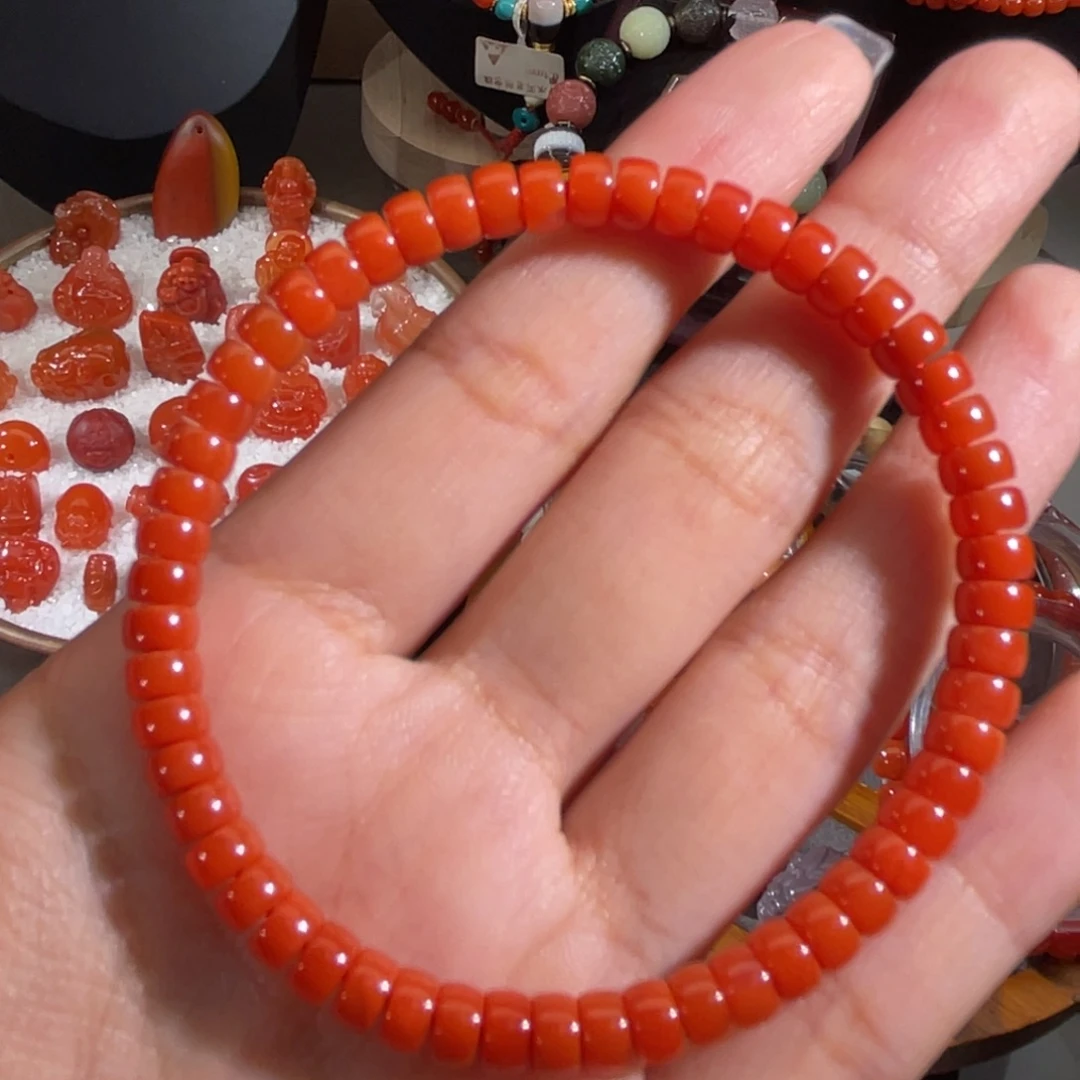 未镶嵌大水沟直切药片手串 南红玛瑙