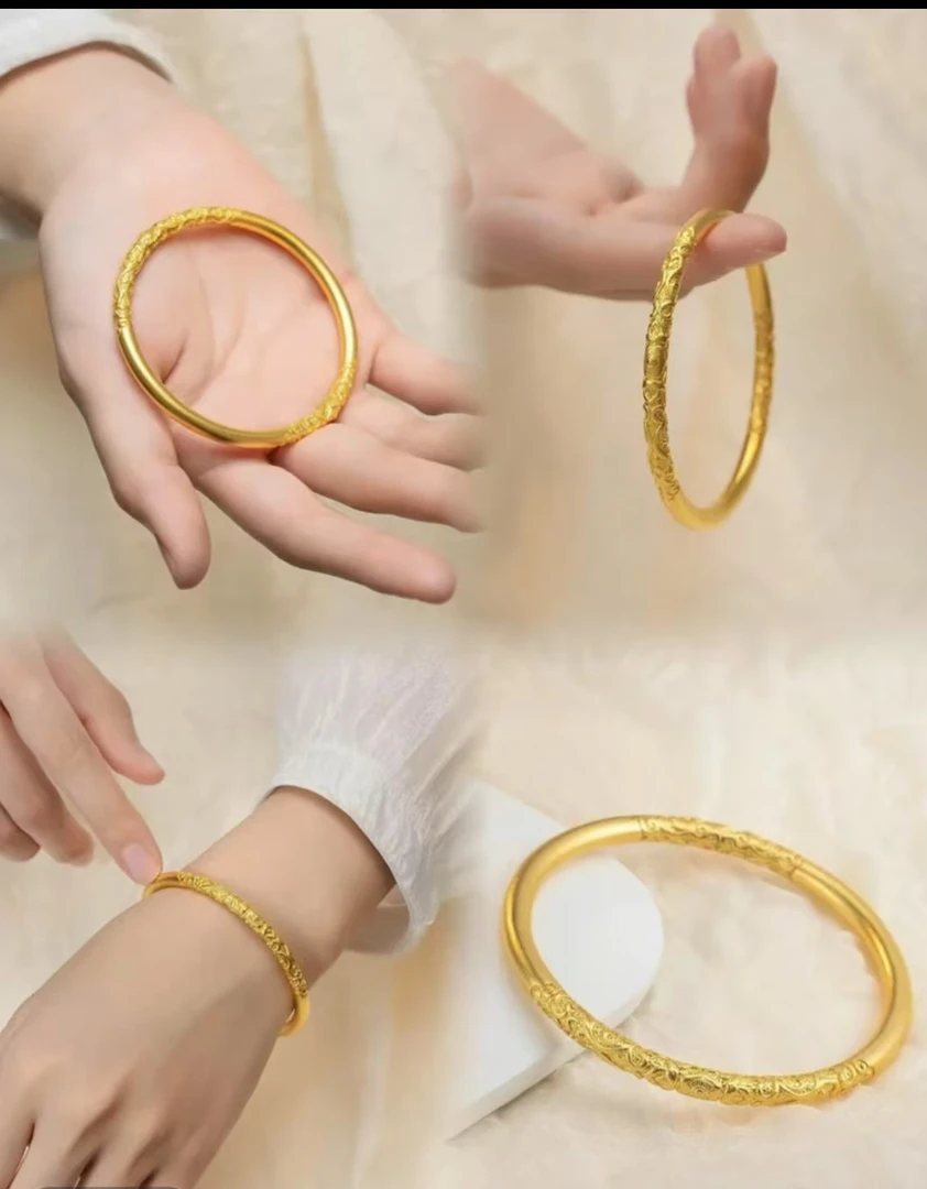 足银手镯 【卷草纹手镯】礼盒装古法传承磨砂工艺素圈经典气质国风