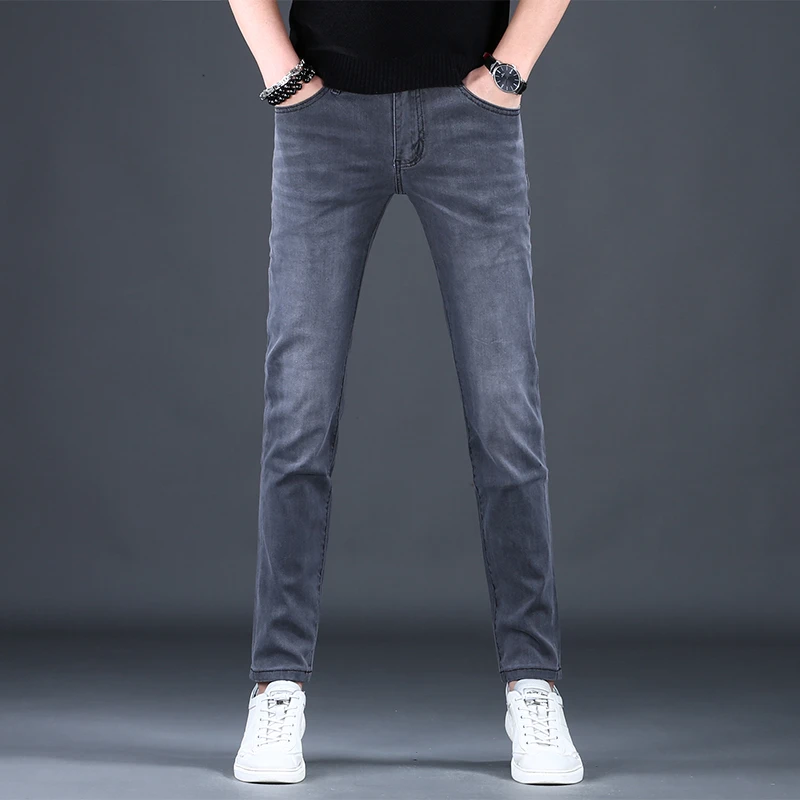 牛仔裤男款爆款2025新款修身小脚男士长裤潮牌灰色百搭弹力男裤子
